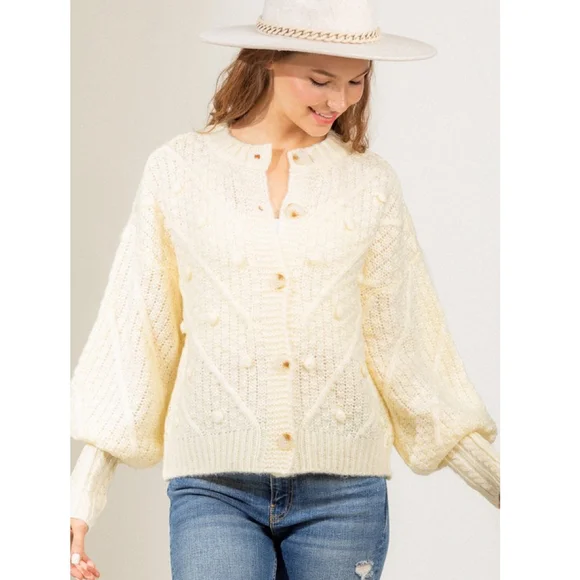 Very J Cream Cozy Chic Medium Chunky Knit Cardigan - Picture 3 of 10